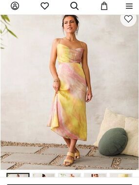Tie-Dye Pastel Spaghetti Strap Maxi Dress - Yellow & Pink